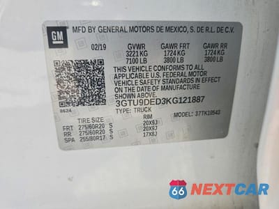 Zdjęcie 13 z 13 samochodu: 2019 GMC SIERRA K1500 SLT VIN:3GTU9DED3KG121887 - miniatura