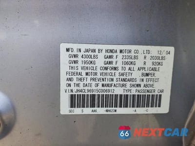 Zdjęcie 12 z 12 samochodu: 2005 ACURA TSX VIN:JH4CL96915C006912 - miniatura