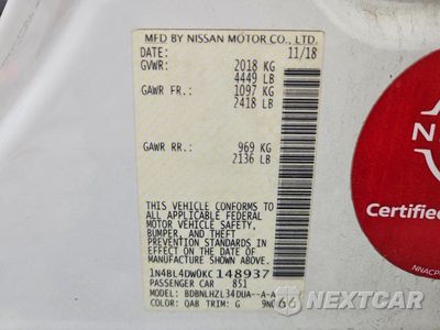 Zdjęcie 12 z 12 samochodu: 2019 NISSAN ALTIMA SV VIN:1N4BL4DW0KC148937 - miniatura