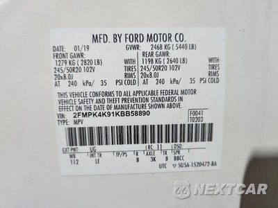 Zdjęcie 13 z 13 samochodu: 2019 FORD EDGE TITANIUM VIN:2FMPK4K91KBB58890 - miniatura