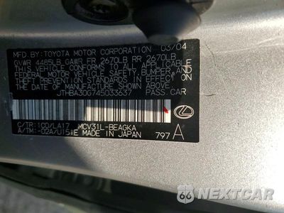 Zdjęcie 12 z 12 samochodu: 2004 LEXUS ES 330 VIN:JTHBA30G745033637 - miniatura