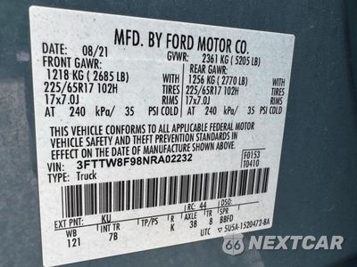 Zdjęcie 10 z 10 samochodu: 2022 FORD MAVERICK XL VIN:3FTTW8F98NRA02232 - miniatura