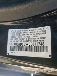 Zdjęcie 12 z 12 samochodu: 2003 HONDA CR-V LX VIN:JHLRD68543C011748 - miniatura