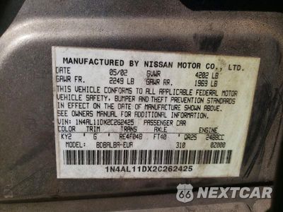 Zdjęcie 12 z 12 samochodu: 2002 NISSAN ALTIMA 2.5 VIN:1N4AL11DX2C262425 - miniatura
