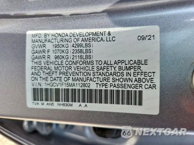 Zdjęcie 12 z 12 samochodu: 2021 HONDA ACCORD LX VIN:1HGCV1F15MA112802 - miniatura
