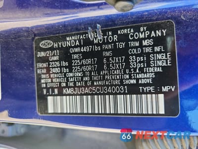 Zdjęcie 13 z 13 samochodu: 2012 HYUNDAI TUCSON GLS VIN:KM8JU3AC5CU340031 - miniatura