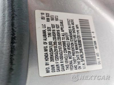 Zdjęcie 13 z 13 samochodu: 2010 HONDA ODYSSEY EXL VIN:5FNRL3H67AB080120 - miniatura