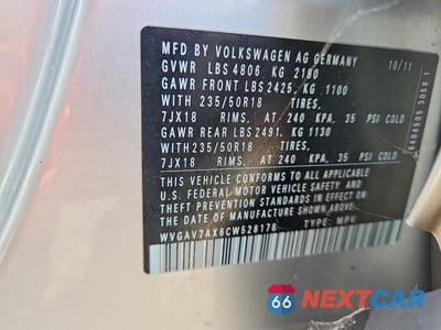 Zdjęcie 13 z 13 samochodu: 2012 VOLKSWAGEN TIGUAN S VIN:WVGAV7AX6CW528178 - miniatura
