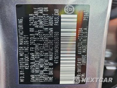 Zdjęcie 12 z 12 samochodu: 2022 TOYOTA CAMRY SE VIN:4T1G11AK9NU630760 - miniatura