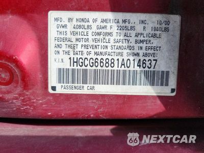Zdjęcie 12 z 12 samochodu: 2001 HONDA ACCORD EX VIN:1HGCG66881A014637 - miniatura