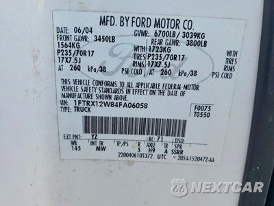 Zdjęcie 12 z 12 samochodu: 2004 FORD F150 XLT VIN:1FTRX12W84FA06058 - miniatura