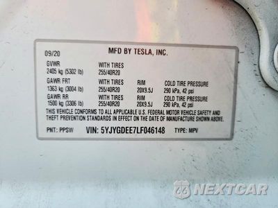 Zdjęcie 12 z 12 samochodu: 2020 TESLA MODEL Y VIN:5YJYGDEE7LF046148 - miniatura