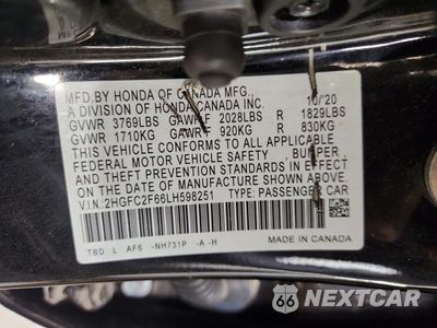 Zdjęcie 13 z 13 samochodu: 2020 HONDA CIVIC LX VIN:2HGFC2F66LH598251 - miniatura