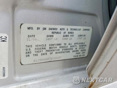 Zdjęcie 12 z 12 samochodu: 2007 CHEVROLET AVEO BASE VIN:KL1TD56607B120297 - miniatura