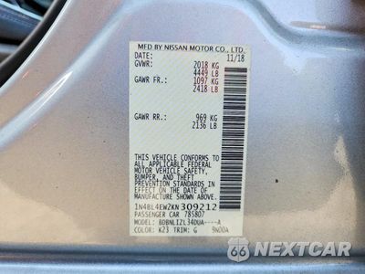 Zdjęcie 12 z 12 samochodu: 2019 NISSAN ALTIMA SL VIN:1N4BL4EW2KN309212 - miniatura