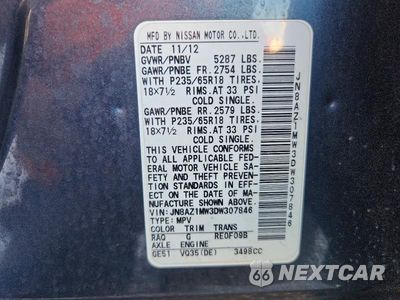 Zdjęcie 13 z 13 samochodu: 2013 NISSAN MURANO S VIN:JN8AZ1MW3DW307846 - miniatura