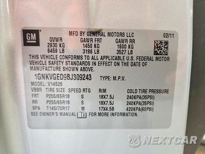 Zdjęcie 14 z 14 samochodu: 2011 CHEVROLET TRAVERSE LT VIN:1GNKVGED9BJ309243 - miniatura