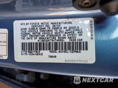 Zdjęcie 12 z 12 samochodu: 2003 TOYOTA CAMRY LE VIN:4T1BE32K73U749591 - miniatura