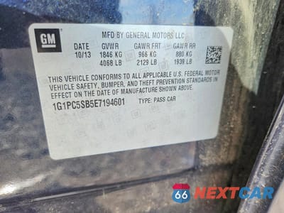 Zdjęcie 12 z 12 samochodu: 2014 CHEVROLET CRUZE LT VIN:1G1PC5SB5E7194601 - miniatura