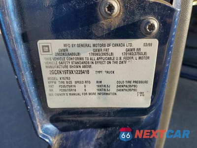 Zdjęcie 12 z 12 samochodu: 1999 CHEVROLET SILVERADO K1500 VIN:2GCEK19T9X1228418 - miniatura