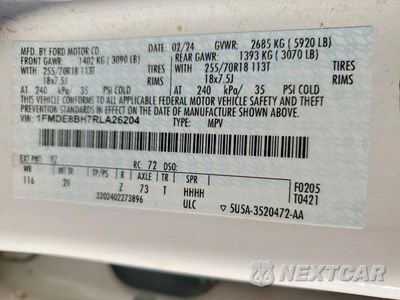 Zdjęcie 14 z 14 samochodu: 2024 FORD BRONCO OUTER BANKS VIN:1FMDE8BH7RLA26204 - miniatura