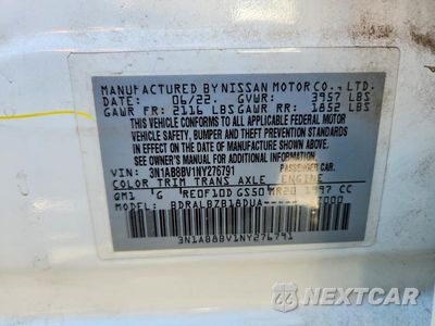 Zdjęcie 12 z 12 samochodu: 2022 NISSAN SENTRA S VIN:3N1AB8BV1NY276791 - miniatura