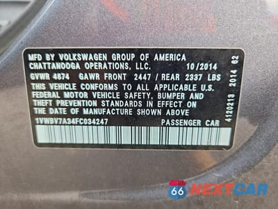 Zdjęcie 12 z 12 samochodu: 2015 VOLKSWAGEN PASSAT SE VIN:1VWBV7A34FC034247 - miniatura