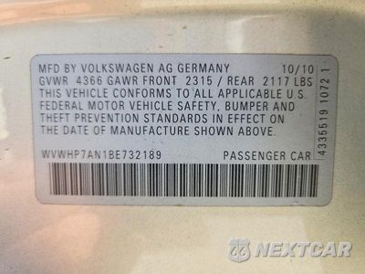 Zdjęcie 12 z 12 samochodu: 2011 VOLKSWAGEN CC LUXURY VIN:WVWHP7AN1BE732189 - miniatura