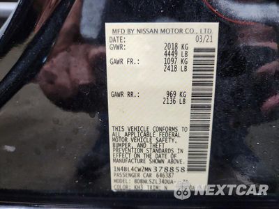 Zdjęcie 12 z 12 samochodu: 2021 NISSAN ALTIMA SR VIN:1N4BL4CW2MN378858 - miniatura