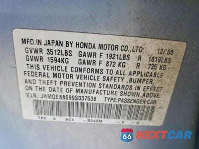 Zdjęcie 12 z 12 samochodu: 2009 HONDA FIT SPORT VIN:JHMGE88699S037538 - miniatura
