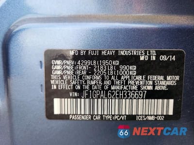 Zdjęcie 13 z 13 samochodu: 2014 SUBARU IMPREZA SPORT PREMIUM VIN:JF1GPAL62EH336697 - miniatura