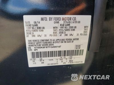 Zdjęcie 13 z 13 samochodu: 2015 FORD EXPLORER LIMITED VIN:1FM5K8F87FGA66147 - miniatura