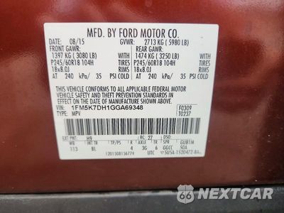 Zdjęcie 13 z 13 samochodu: 2016 FORD EXPLORER XLT VIN:1FM5K7DH1GGA69348 - miniatura