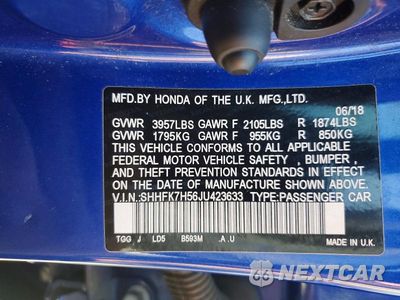 Zdjęcie 12 z 12 samochodu: 2018 HONDA CIVIC EX VIN:SHHFK7H56JU423633 - miniatura