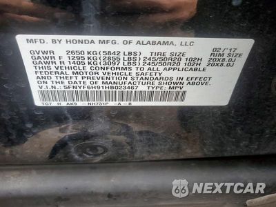 Zdjęcie 14 z 14 samochodu: 2017 HONDA PILOT TOURING VIN:5FNYF6H91HB023467 - miniatura