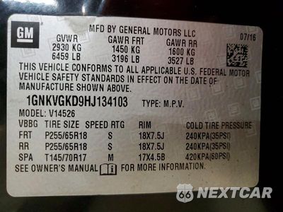 Zdjęcie 13 z 13 samochodu: 2017 CHEVROLET TRAVERSE LT VIN:1GNKVGKD9HJ134103 - miniatura