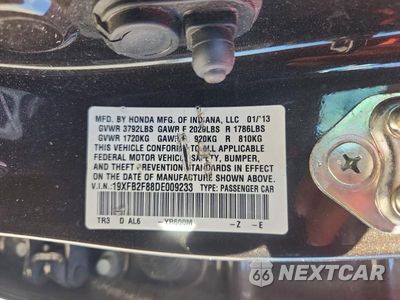 Zdjęcie 12 z 12 samochodu: 2013 HONDA CIVIC EX VIN:19XFB2F88DE009233 - miniatura