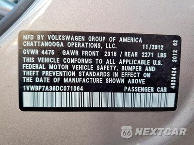Zdjęcie 12 z 12 samochodu: 2013 VOLKSWAGEN PASSAT SE VIN:1VWBP7A36DC071064 - miniatura
