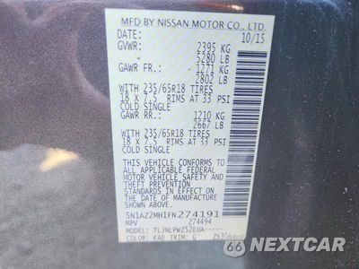 Zdjęcie 13 z 13 samochodu: 2015 NISSAN MURANO S VIN:5N1AZ2MH1FN274191 - miniatura