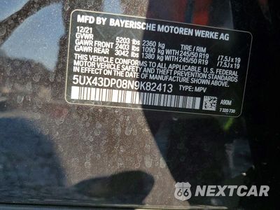 Zdjęcie 13 z 13 samochodu: 2022 BMW X3 SDRIVE30I VIN:5UX43DP08N9K82413 - miniatura