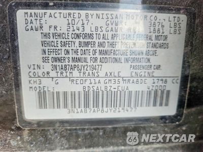Zdjęcie 12 z 12 samochodu: 2018 NISSAN SENTRA S VIN:3N1AB7AP8JY219477 - miniatura