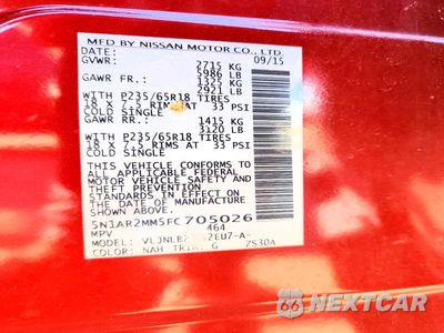 Zdjęcie 13 z 13 samochodu: 2015 NISSAN PATHFINDER S VIN:5N1AR2MM5FC705026 - miniatura