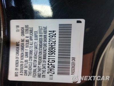 Zdjęcie 12 z 12 samochodu: 2009 HONDA CIVIC EXL VIN:2HGFG11989H521924 - miniatura
