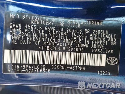 Zdjęcie 12 z 12 samochodu: 2008 TOYOTA AVALON LIMITED VIN:4T1BK36B98U291692 - miniatura