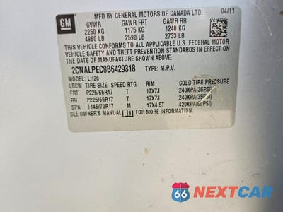Zdjęcie 13 z 13 samochodu: 2011 CHEVROLET EQUINOX LT VIN:2CNALPEC8B6429318 - miniatura