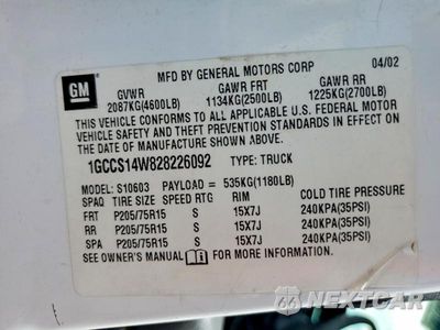 Zdjęcie 12 z 12 samochodu: 2002 CHEVROLET S TRUCK S10 VIN:1GCCS14W828226092 - miniatura