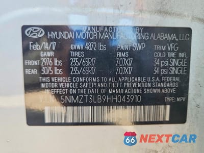 Zdjęcie 14 z 14 samochodu: 2017 HYUNDAI SANTA FE SPORT 2.4L VIN:5NMZT3LB9HH043910 - miniatura