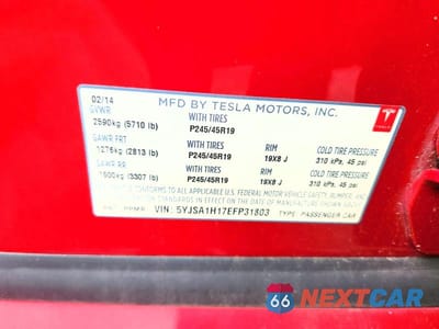 Zdjęcie 12 z 12 samochodu: 2014 TESLA MODEL S VIN:5YJSA1H17EFP31803 - miniatura