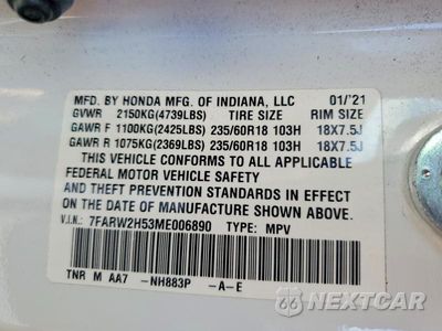 Zdjęcie 13 z 13 samochodu: 2021 HONDA CR-V EX VIN:7FARW2H53ME006890 - miniatura