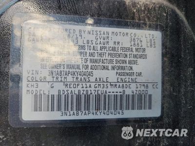 Zdjęcie 12 z 12 samochodu: 2019 NISSAN SENTRA S VIN:3N1AB7AP4KY404045 - miniatura